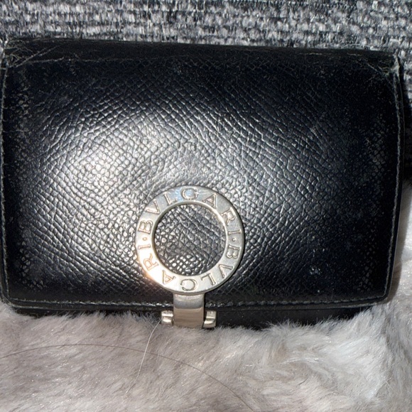 Bulgari Black Leather Clutch with Silver Snap clip for front closure. - Picture 2 of 11
